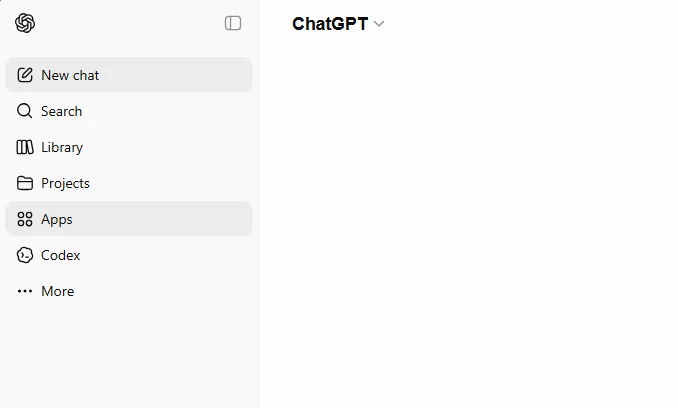 ChatGPT sidebar with Apps selected