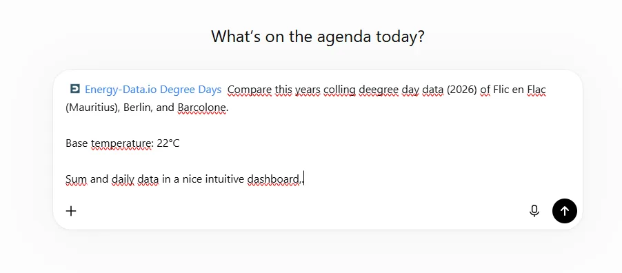 ChatGPT composer with Energy-Data.io Degree Days selected